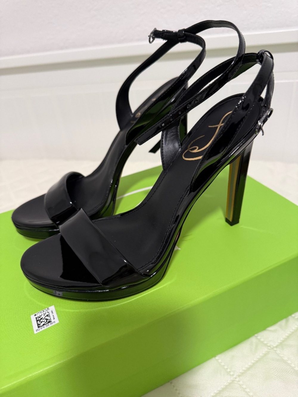 Sam Edelman Jade Black Patent Platform Heels Sandals 7.5 NEW IN BOX